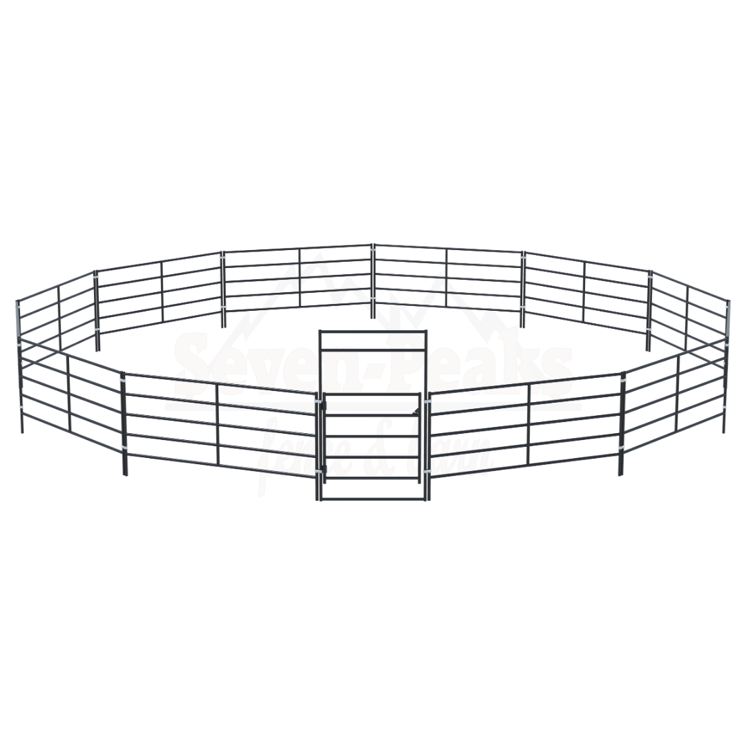 Seven Peaks fence and lawn logo with circular metal fence