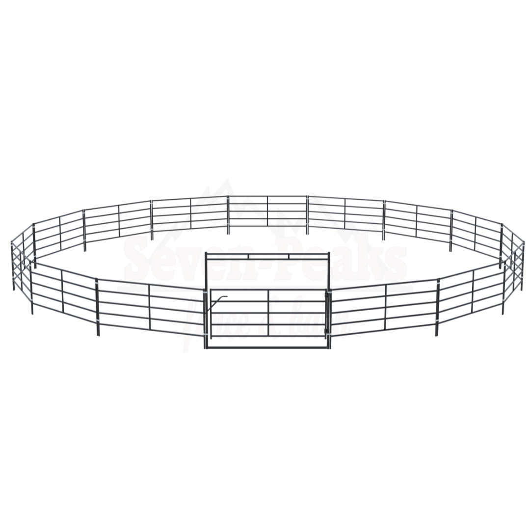 Seven Peaks fence logo with round pen design.