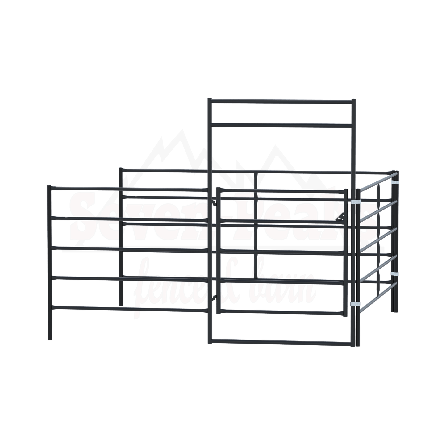 "seven peaks fence and barn logo with metal gate"