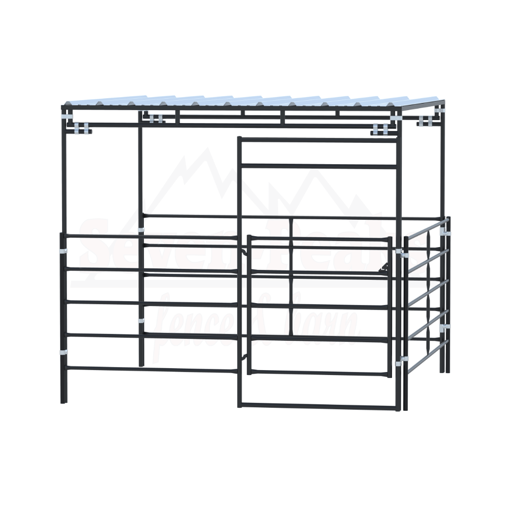 metal horse shelter with roof and gates