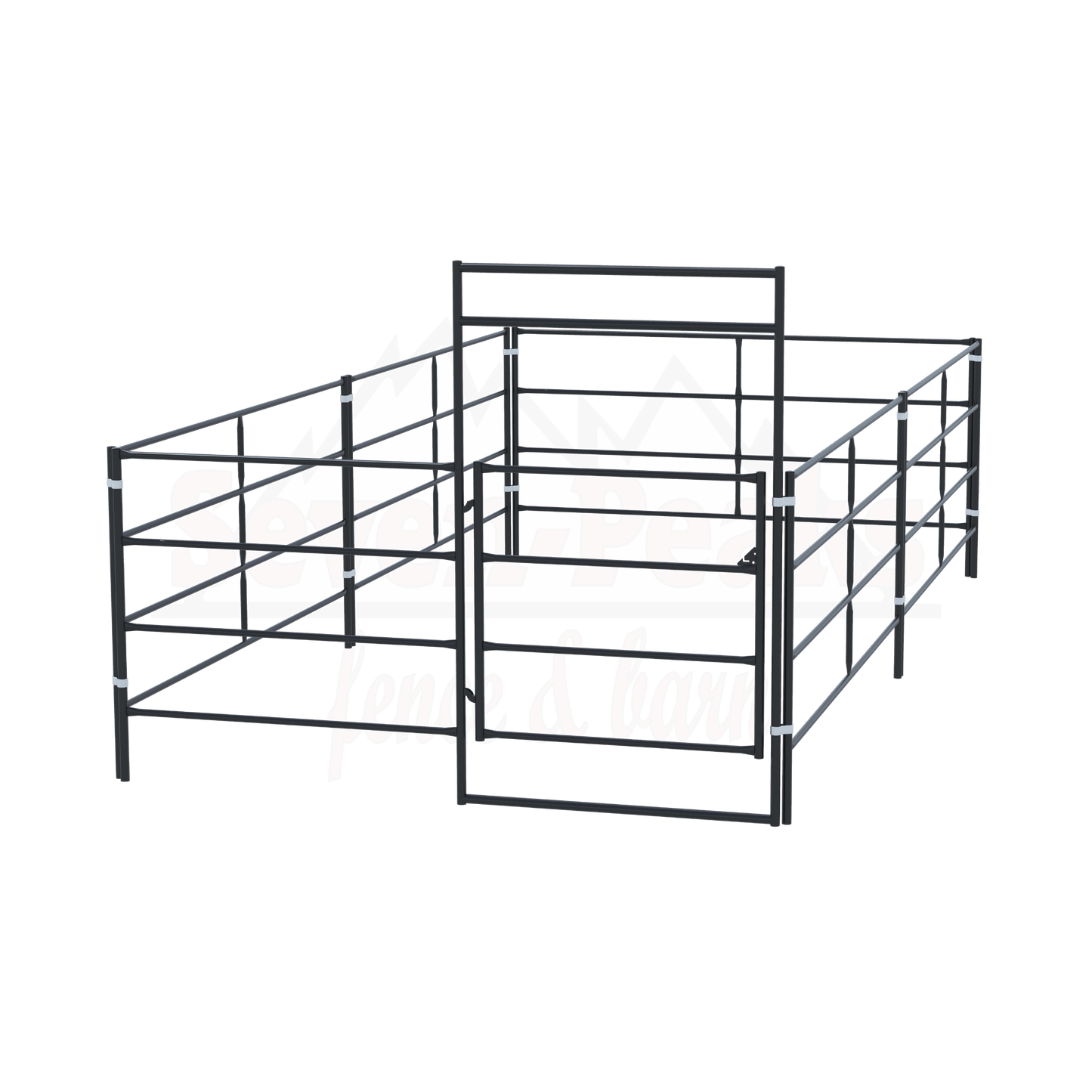 Adjustable metal livestock corral with logo.