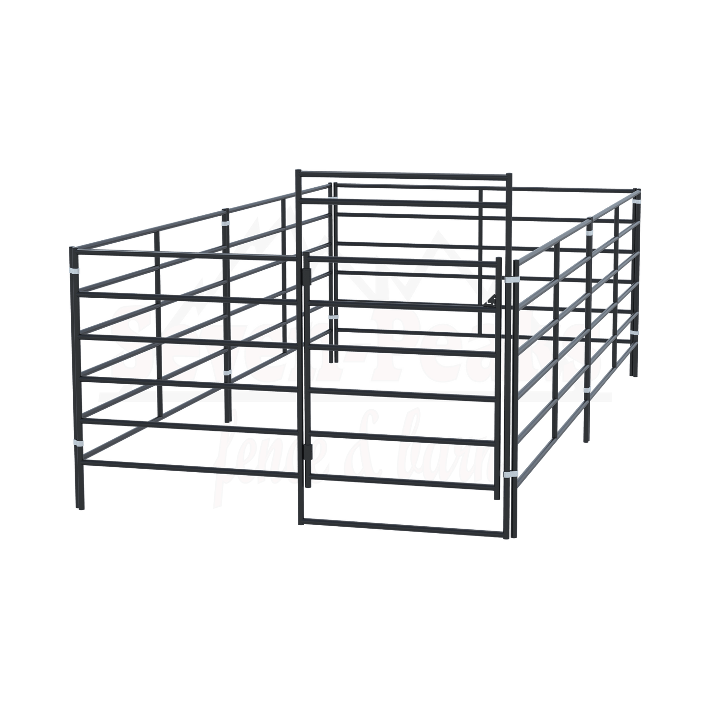 Steel livestock panels seven peaks fence barn logo.