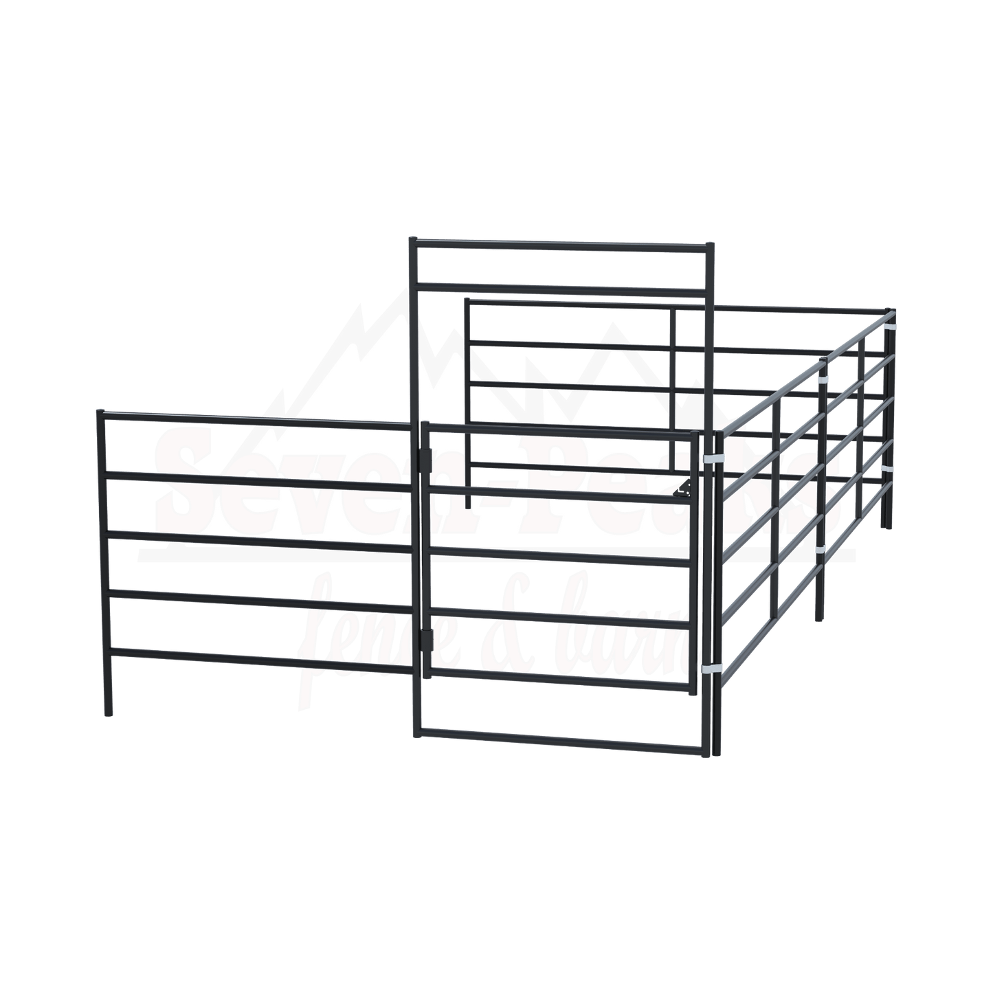 Steel fence panels Seven Peaks fence and barn logo