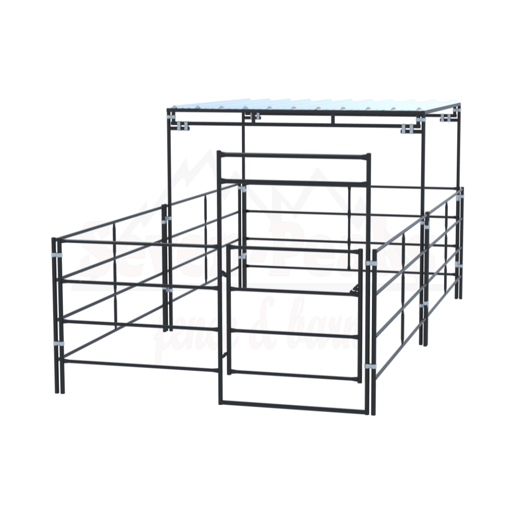 steel livestock pen with cover seven peaks fence and barn logo
