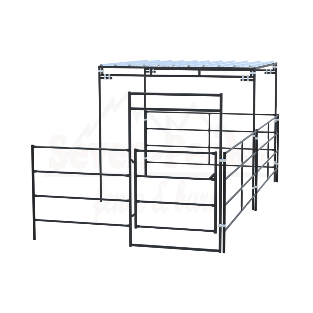 metal livestock pen with roof structure