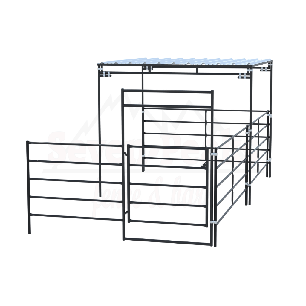 metal livestock pen with roof structure