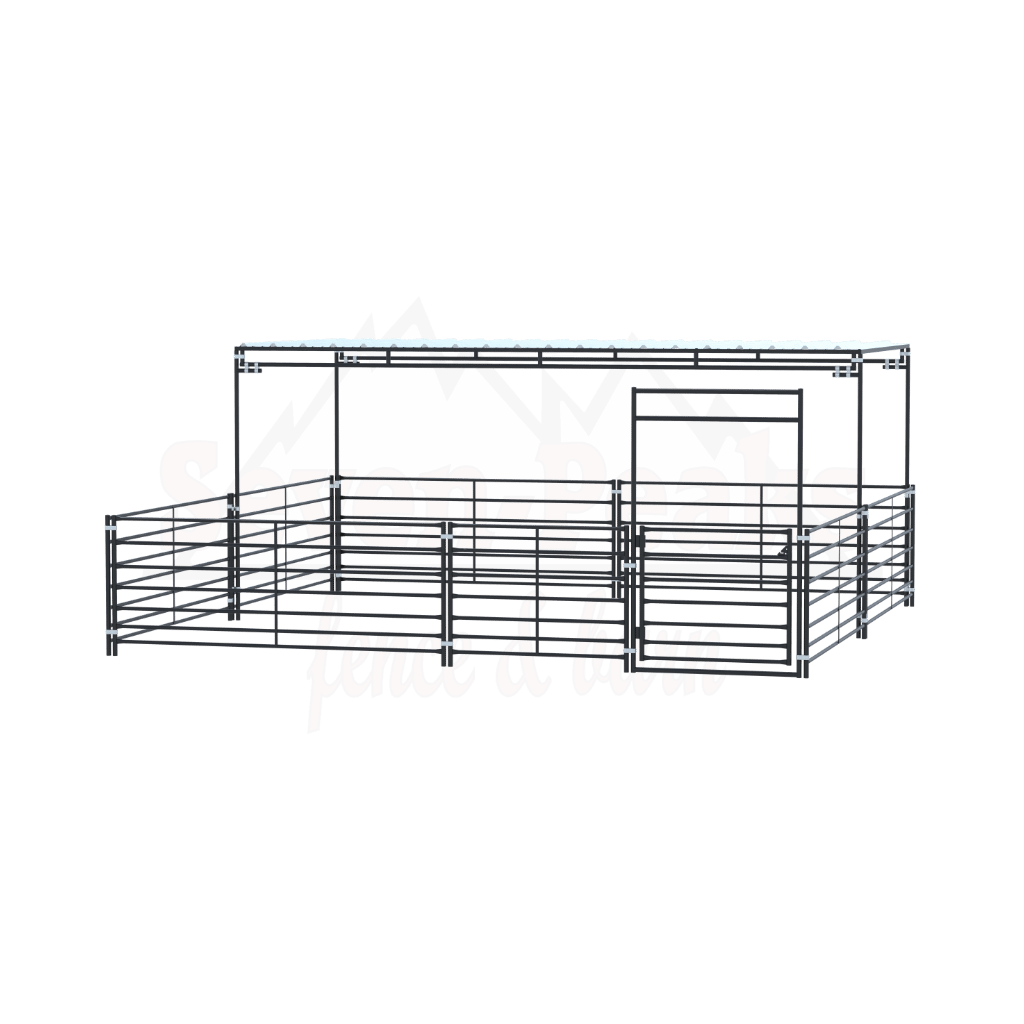 Seven Peaks fence and barn logo with metal fencing illustration