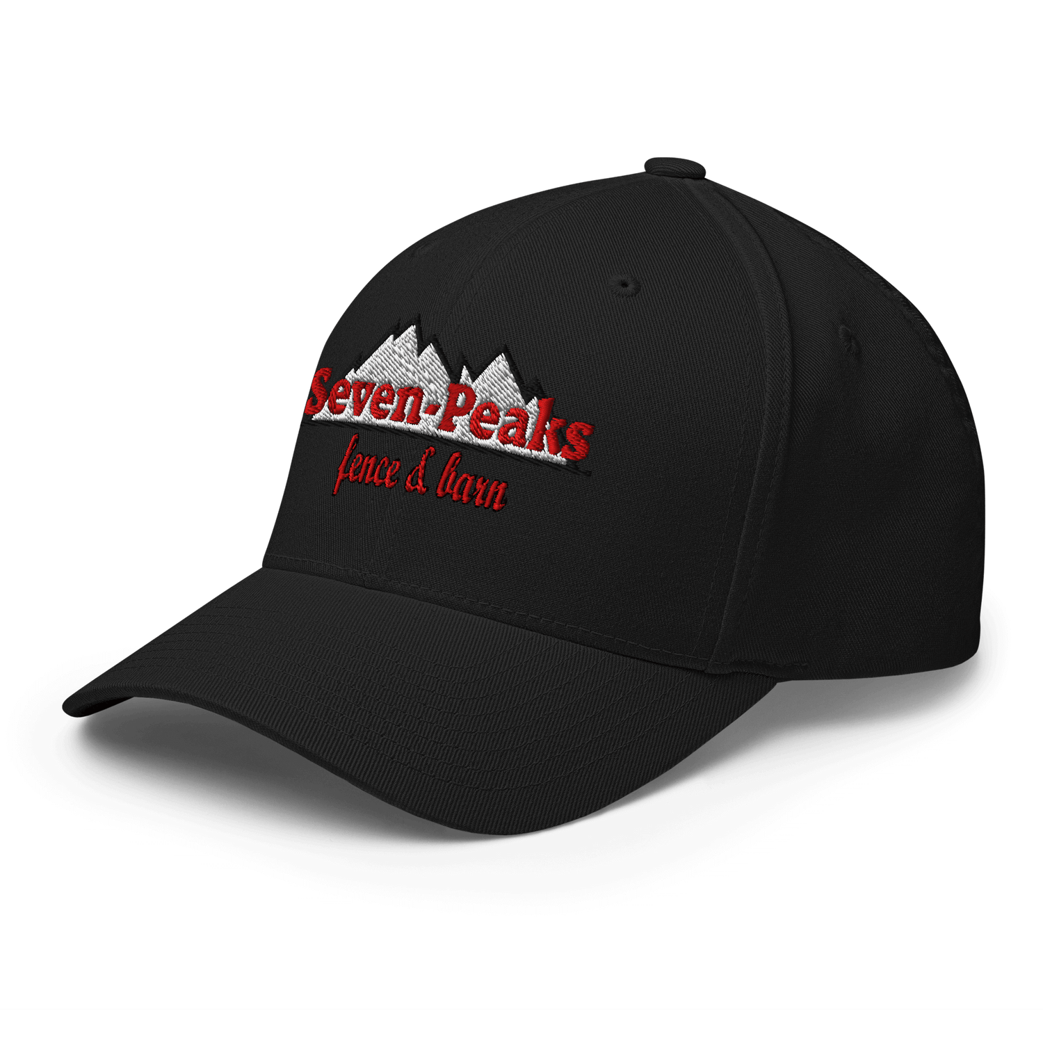 Black cap with Seven Peaks fence and barn logo.