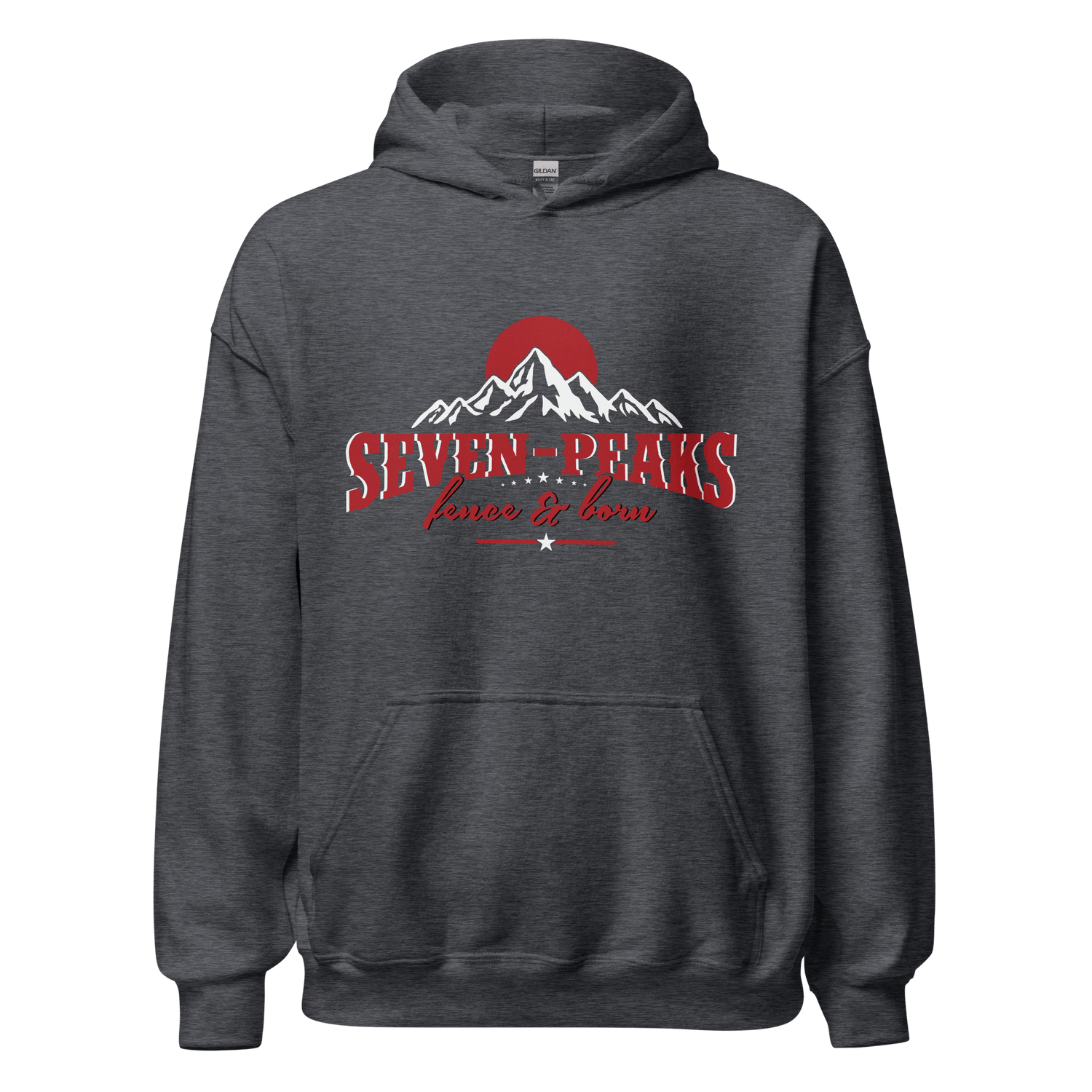 gray hoodie with seven peaks design