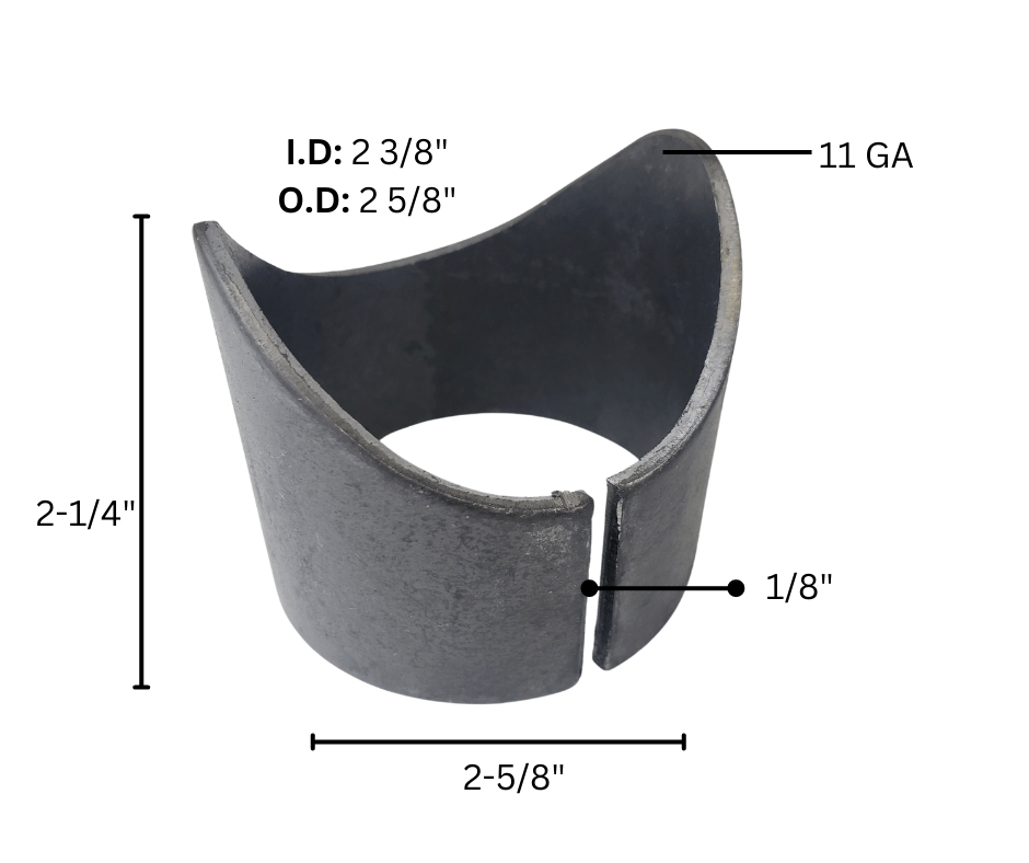 steel tube adapter dimensions 2 3/8 inch ID 2 5/8 inch OD 11 gauge
