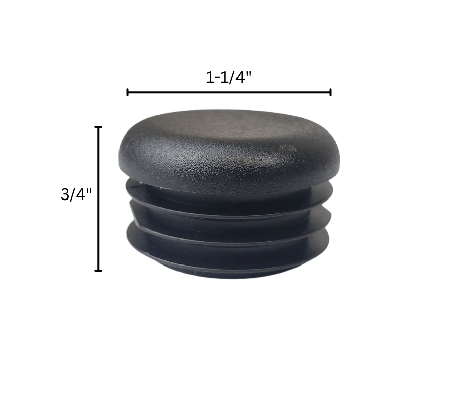 black plastic end cap with dimensions 1-1/4 inch by 3/4 inch