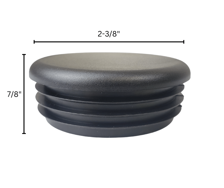 black plastic end cap 2-3/8 inch diameter 7/8 inch height