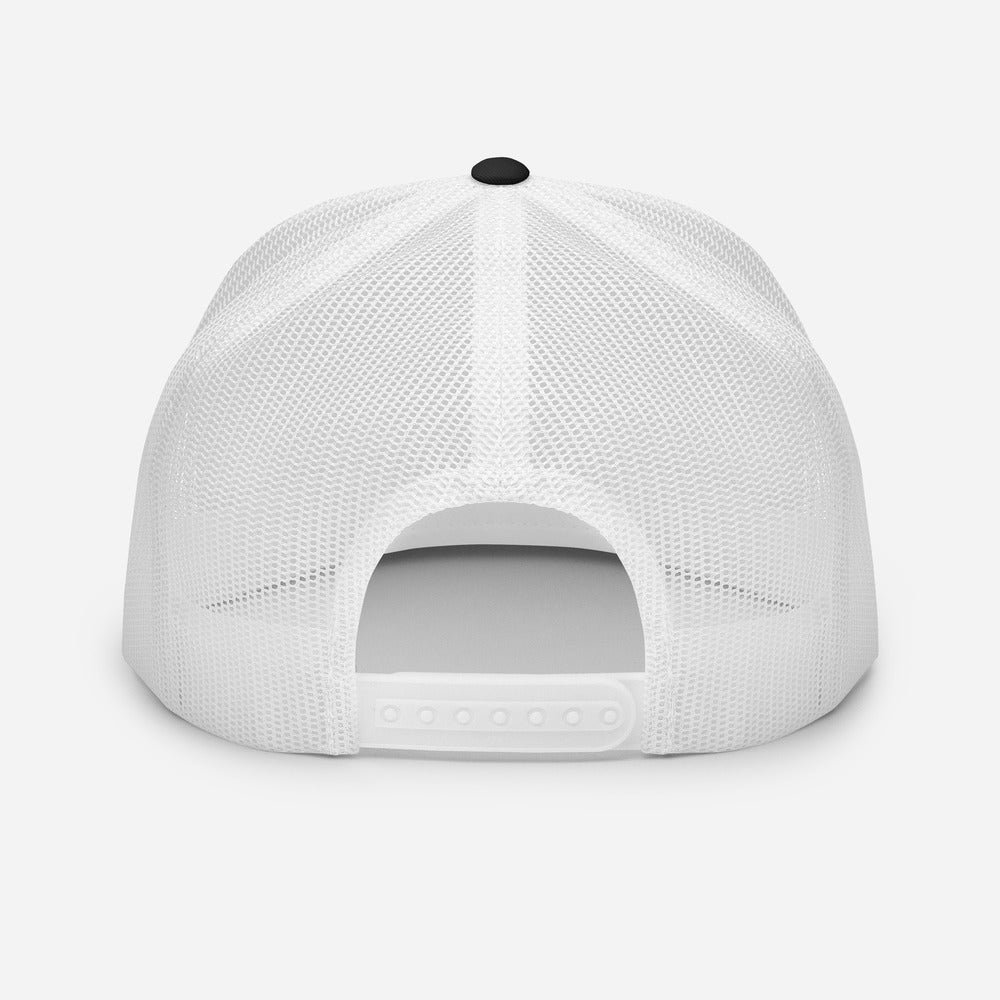 white mesh trucker hat back view