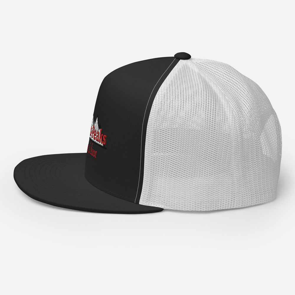 black and white trucker hat with mesh back