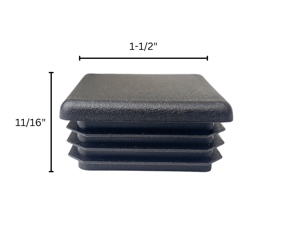 square plastic end cap with dimensions 1-1/2 inch by 11/16 inch
