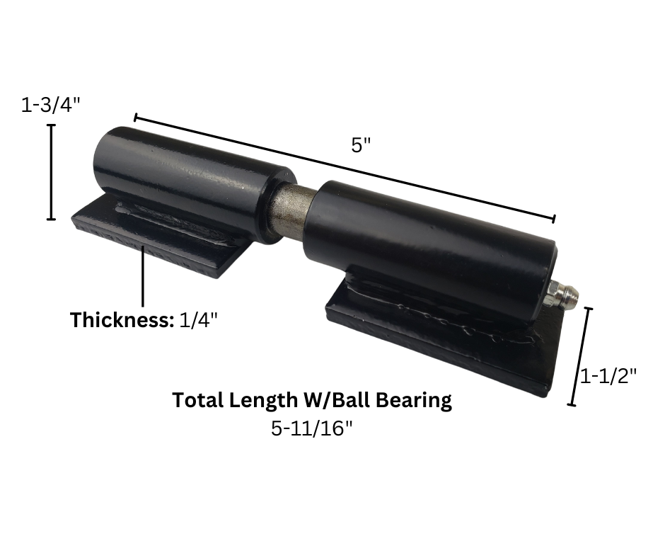 black metal roller with dimensions annotated