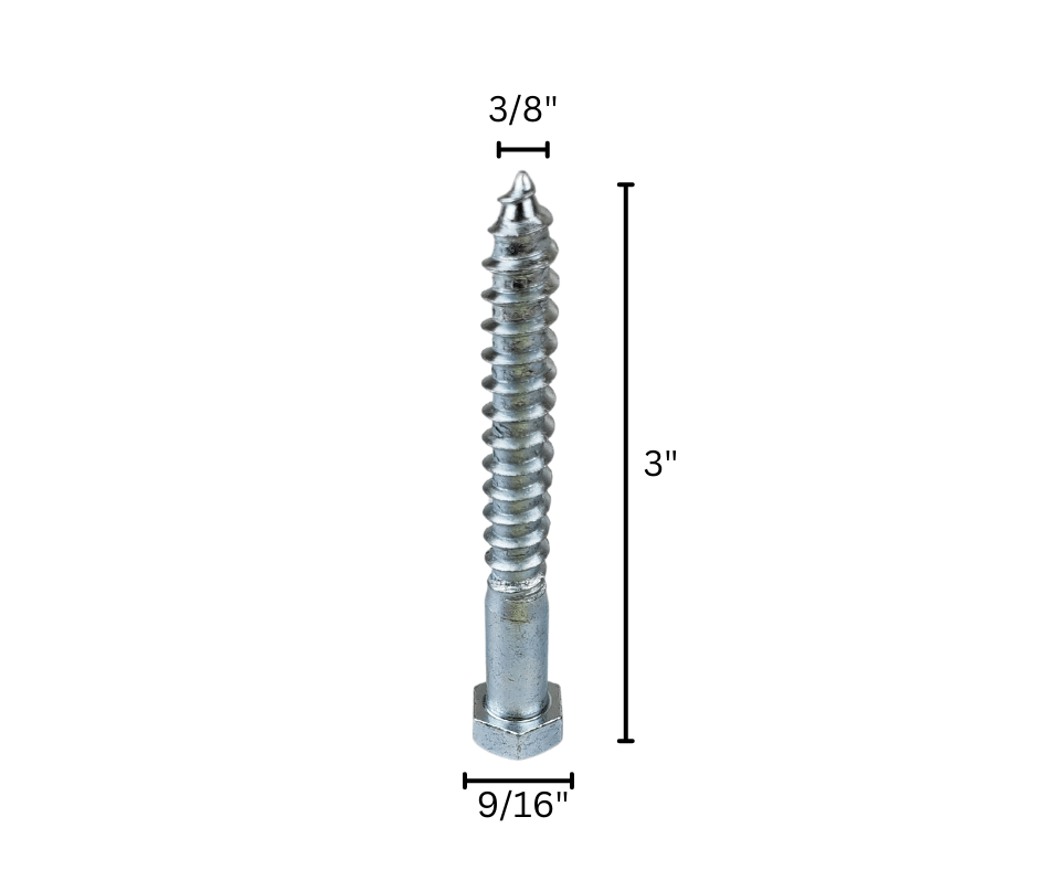 Hex lag screw bolt dimensions 3 inch length 9/16 inch head diameter 3/8 inch threaded diameter