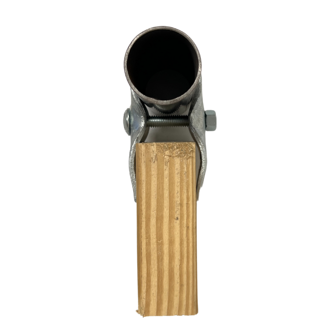 metal clamp on wooden beam