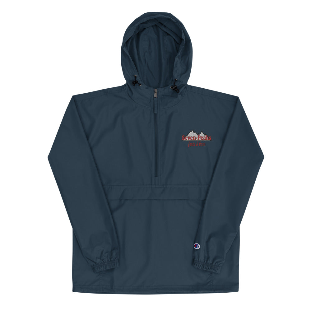 navy blue hooded jacket with logo