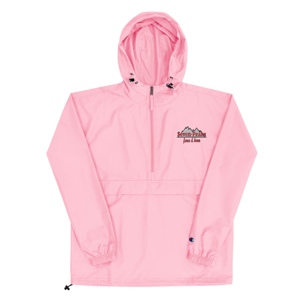 Pink hooded jacket with embroidered logo.