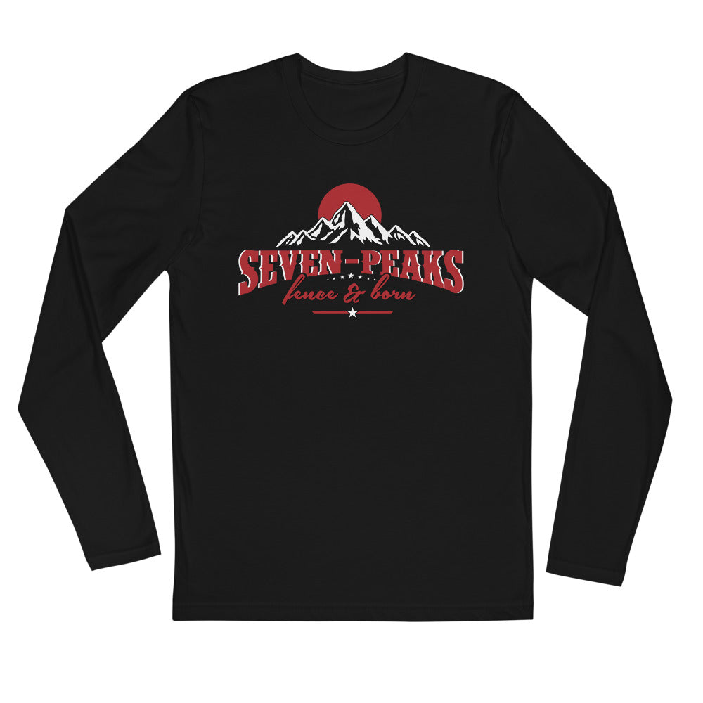 Black long-sleeve shirt with Seven Peaks logo and mountains design