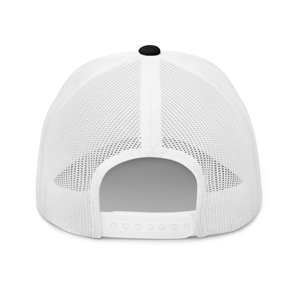 "back view white mesh trucker hat"