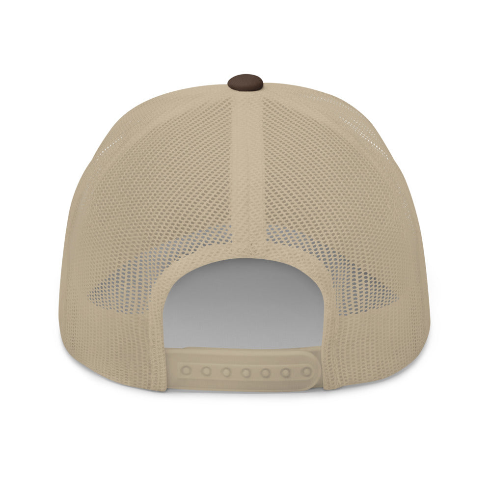 beige mesh snapback trucker hat back view