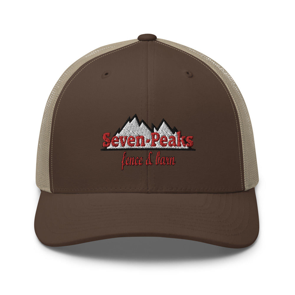 Brown cap with Seven Peaks Fence and Lawn logo
