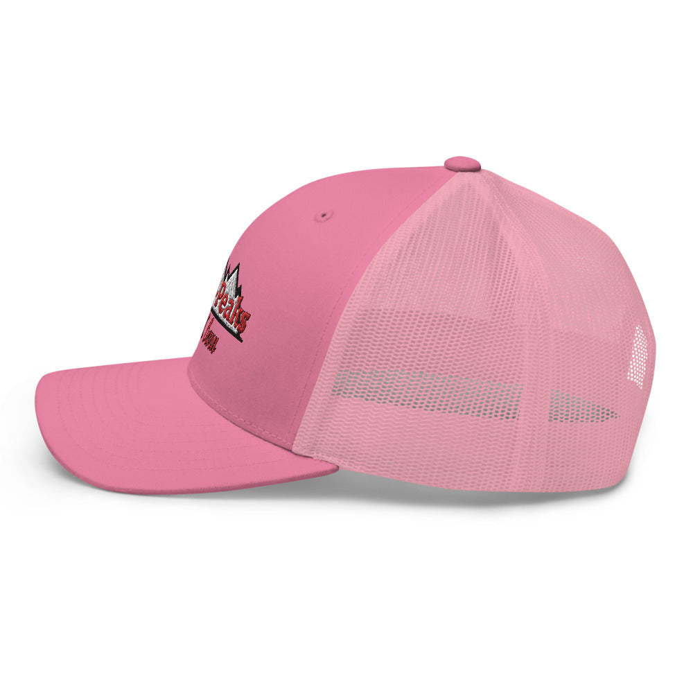 pink mesh trucker hat with logo
