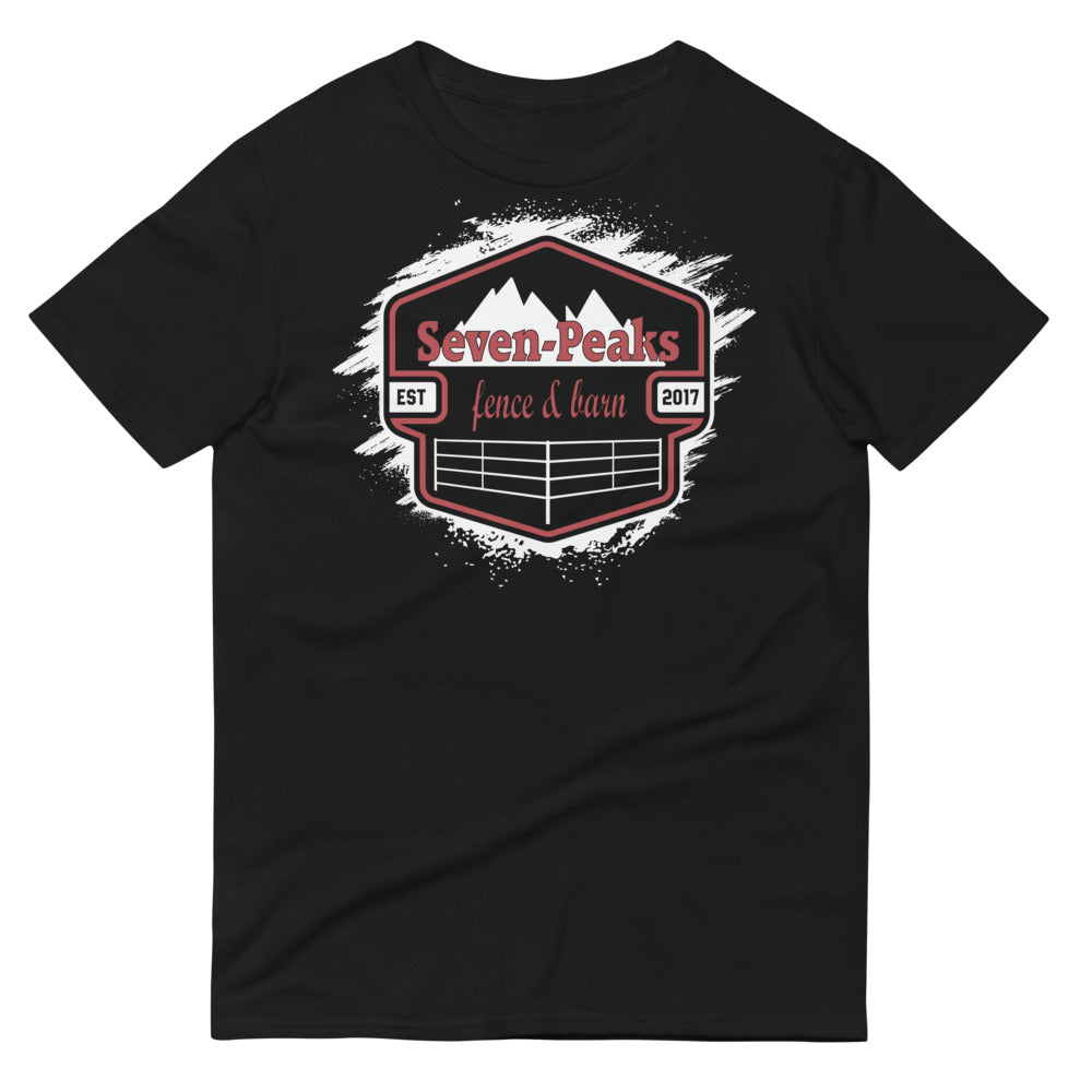 Black t-shirt with Seven Peaks logo design.