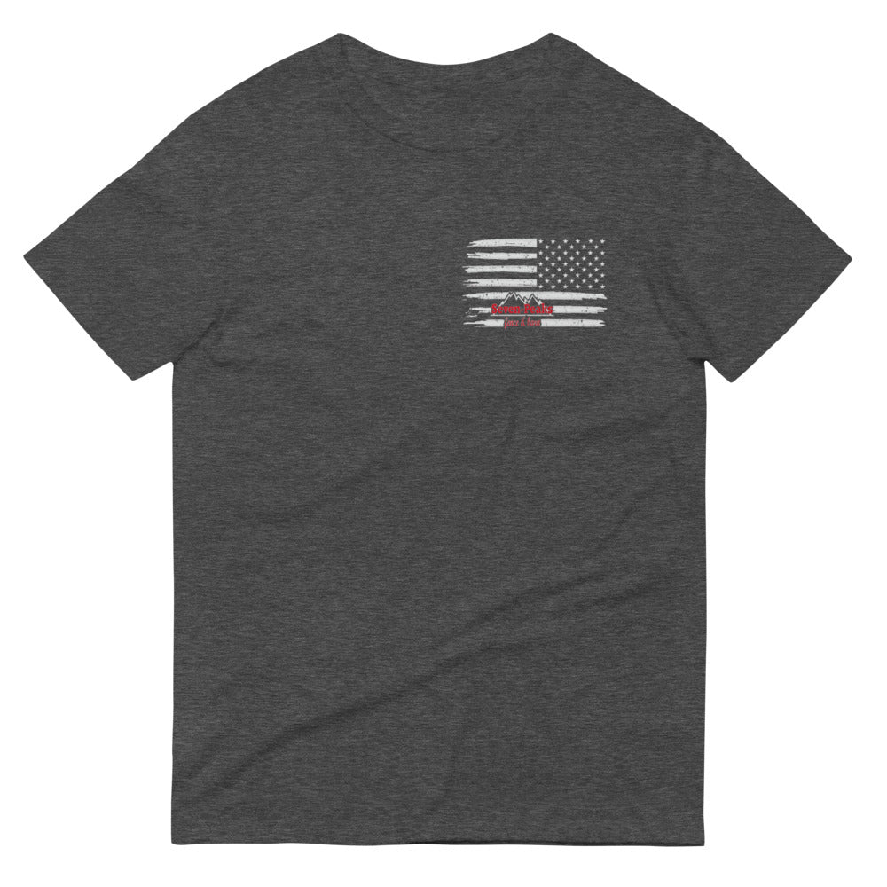 Grey t-shirt with American flag and text design