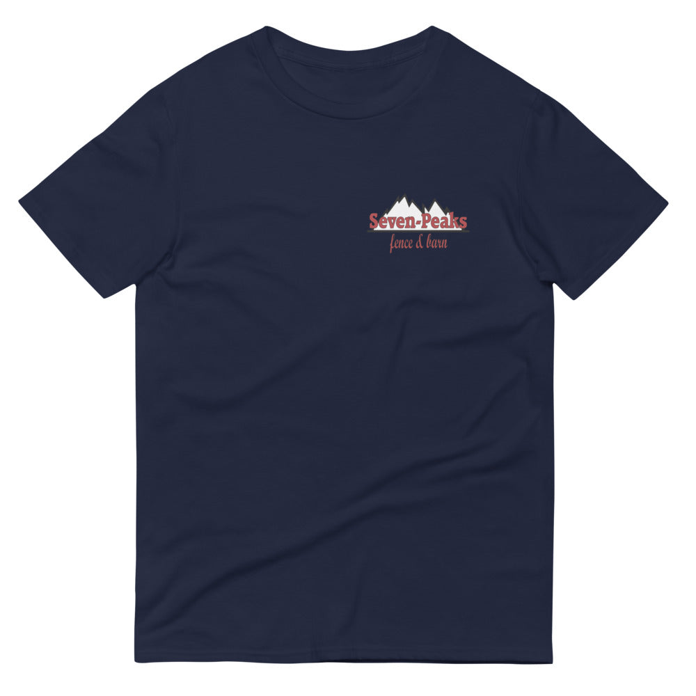 navy blue t-shirt with seven peaks logo