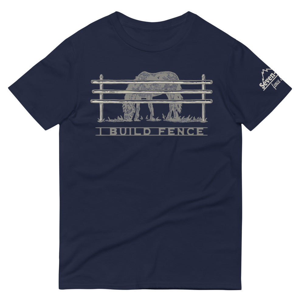 t-shirt with horse and fence design "I build fence"