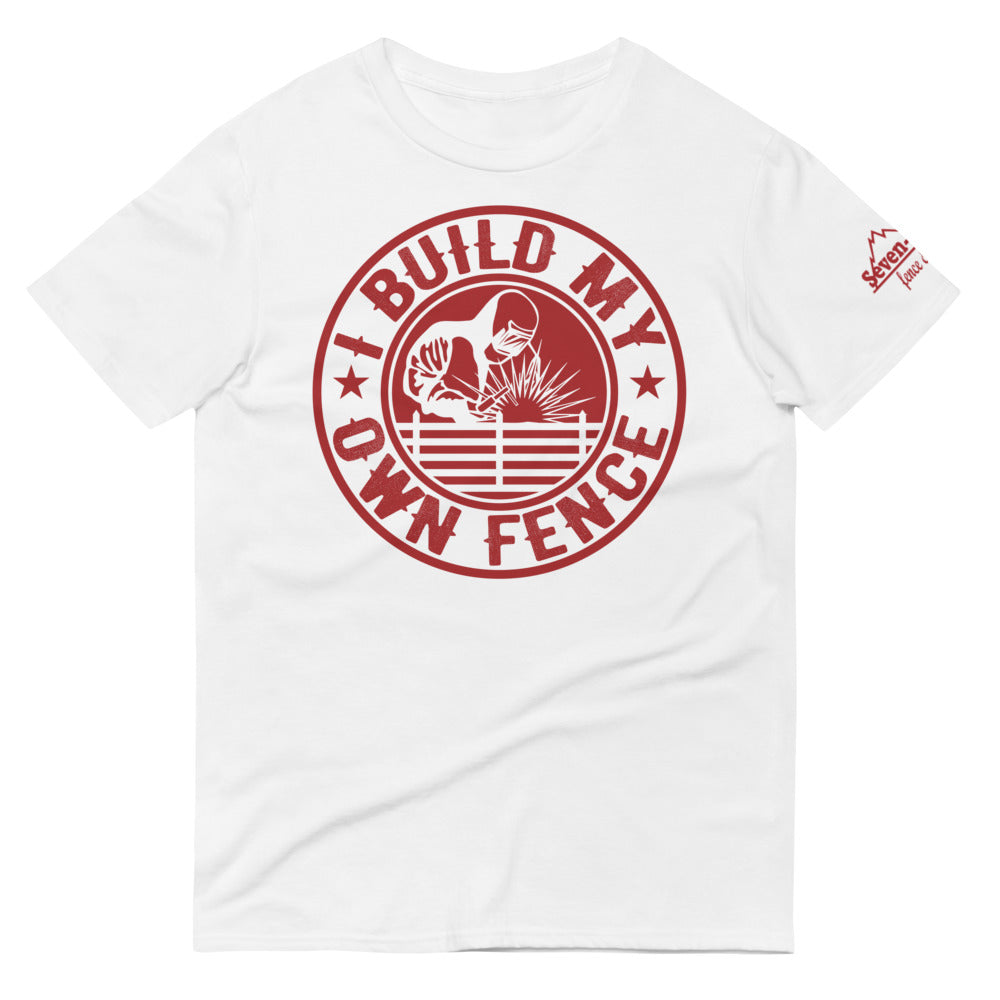"white t-shirt I build my own fence design"