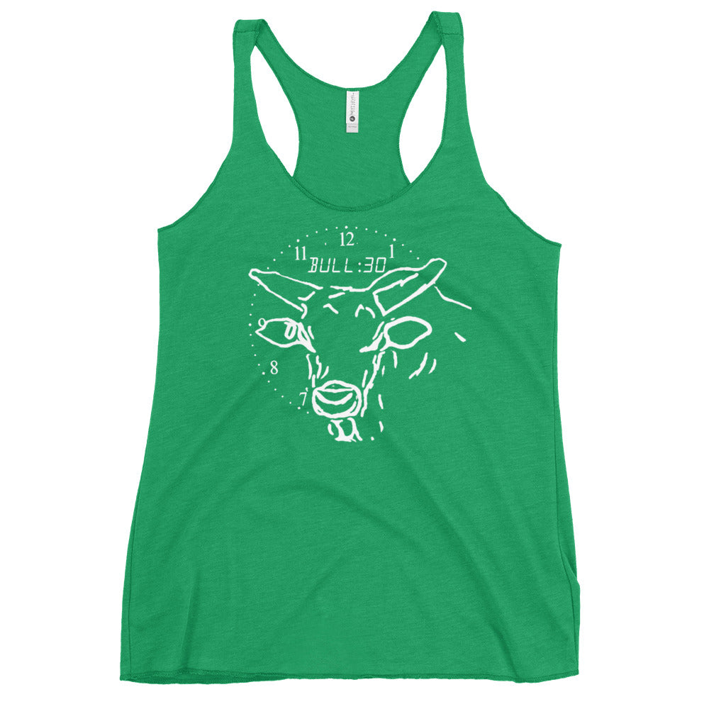 green tank top with bull clock design