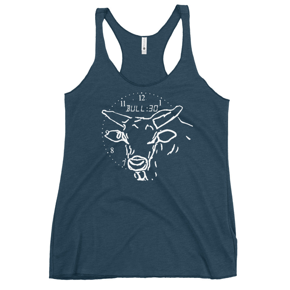 navy blue tank top bull clock design