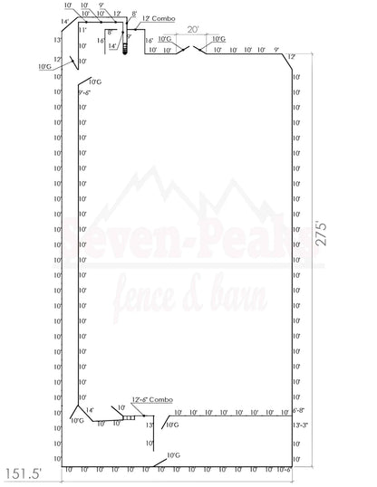 fence layout diagram with measurements and gates