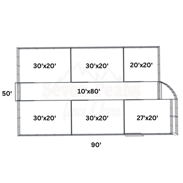 barn layout blueprint with dimensions 90x50 feet