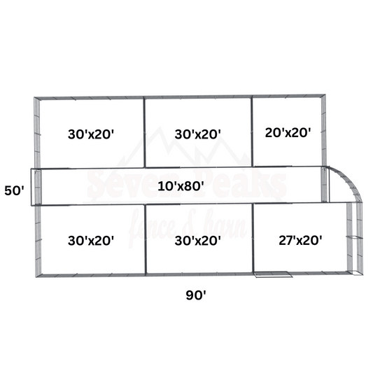 barn layout blueprint with dimensions 90x50 feet