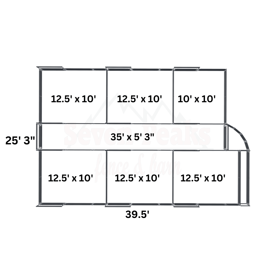 layout diagram with dimensions for fence and barn