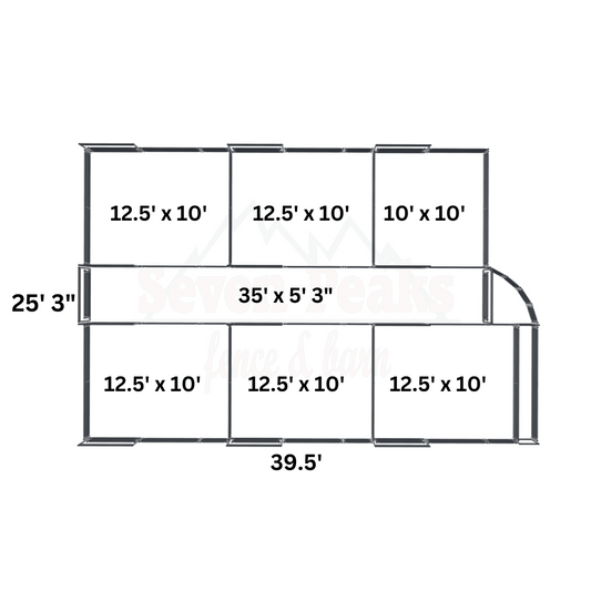 layout diagram with dimensions for fence and barn