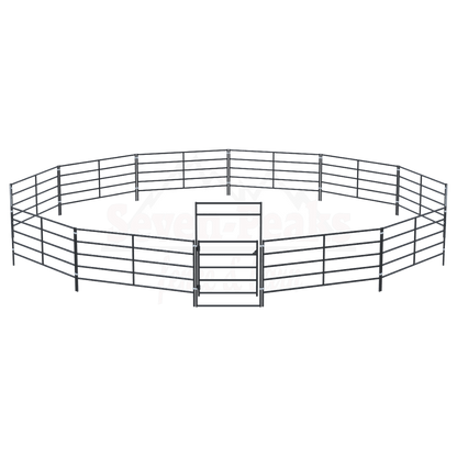 Seven Peaks fence and lawn logo with circular metal fence