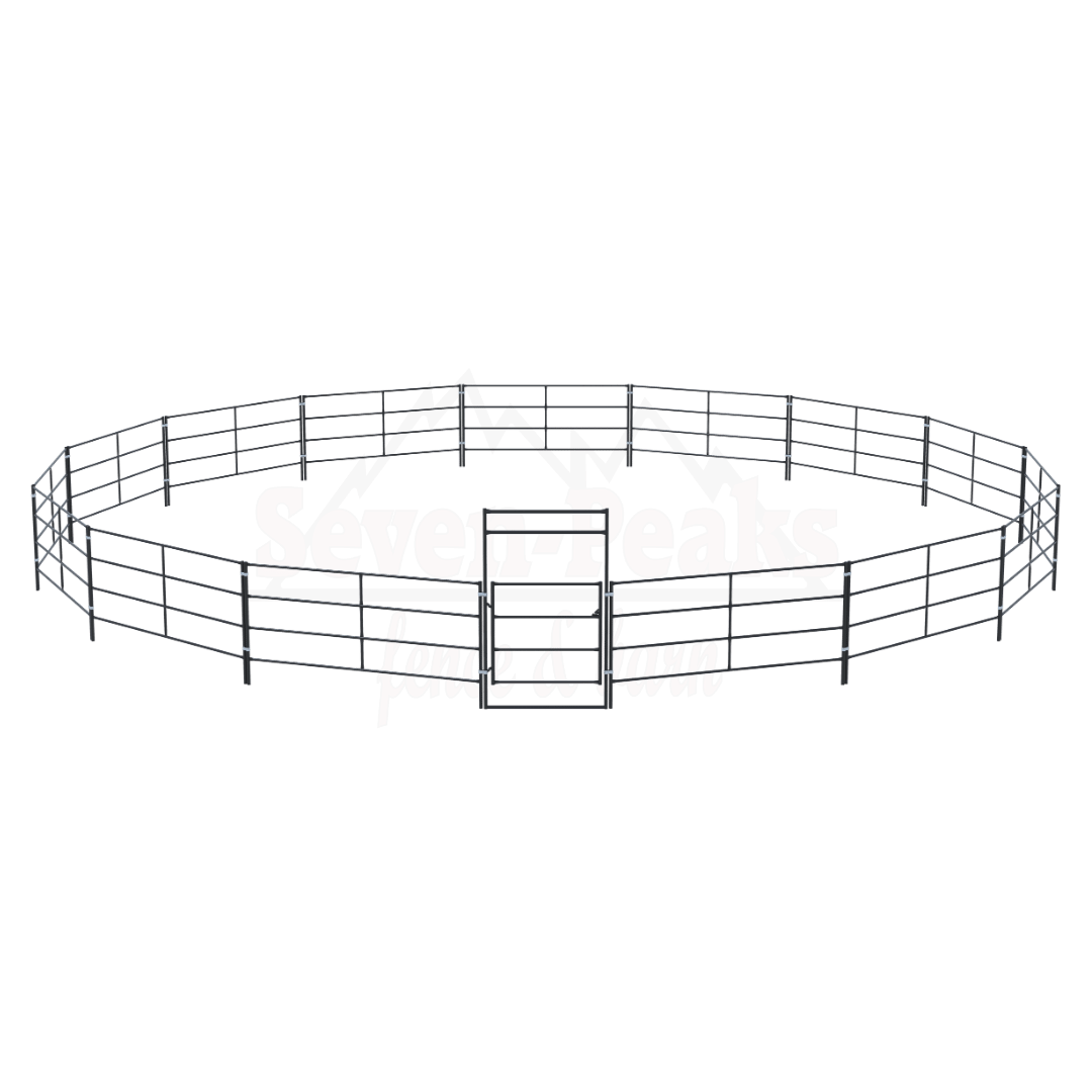 seven peaks fence and barn logo with metal fencing