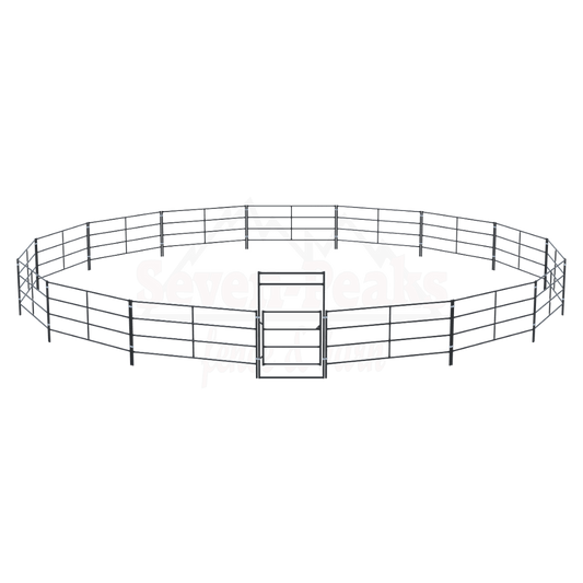 seven peaks fence and barn logo with metal fencing