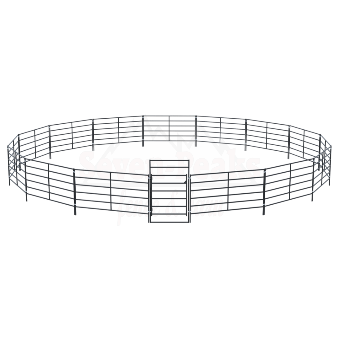 circular metal fence Seven Peaks logo