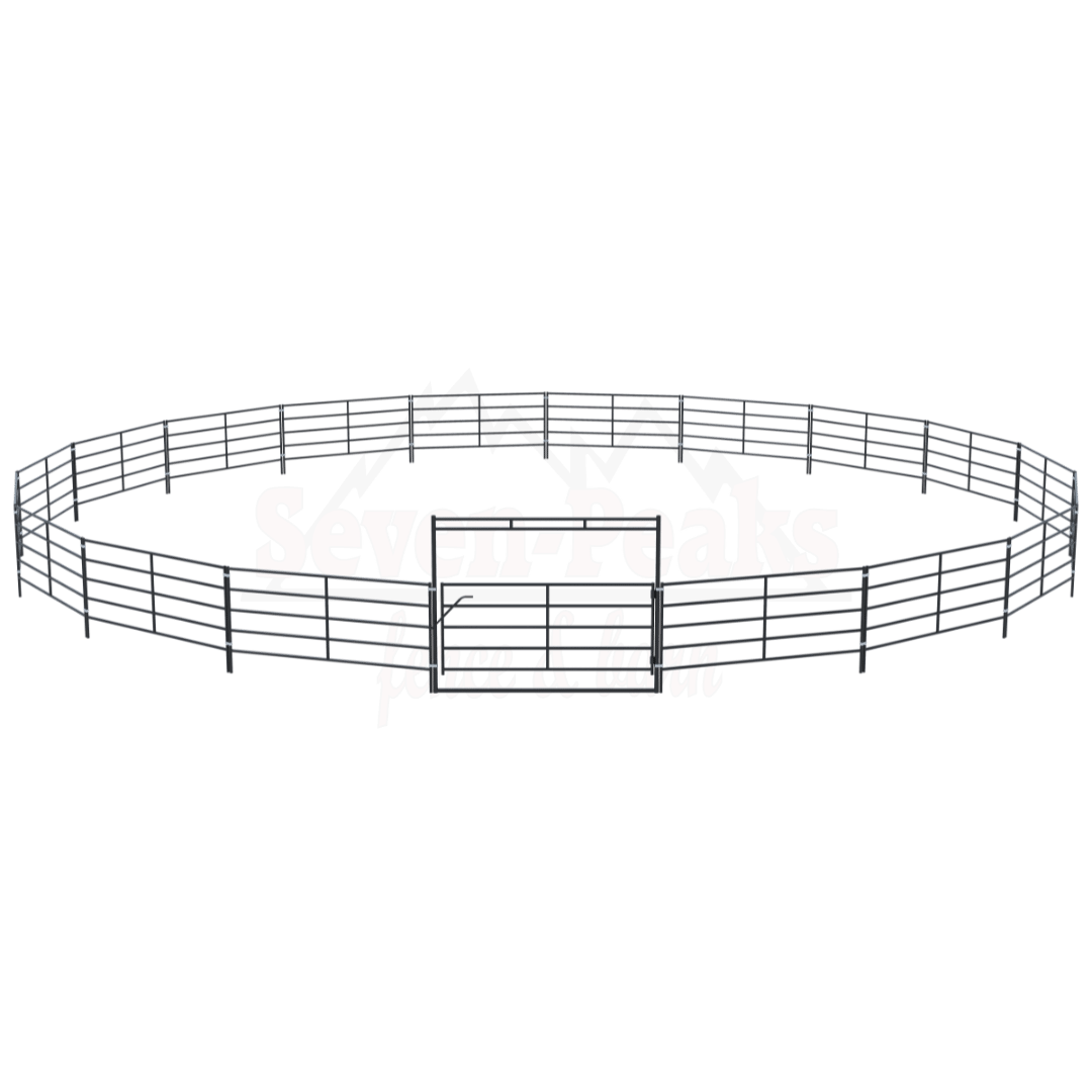 seven peaks fence logo with mountains and round pen