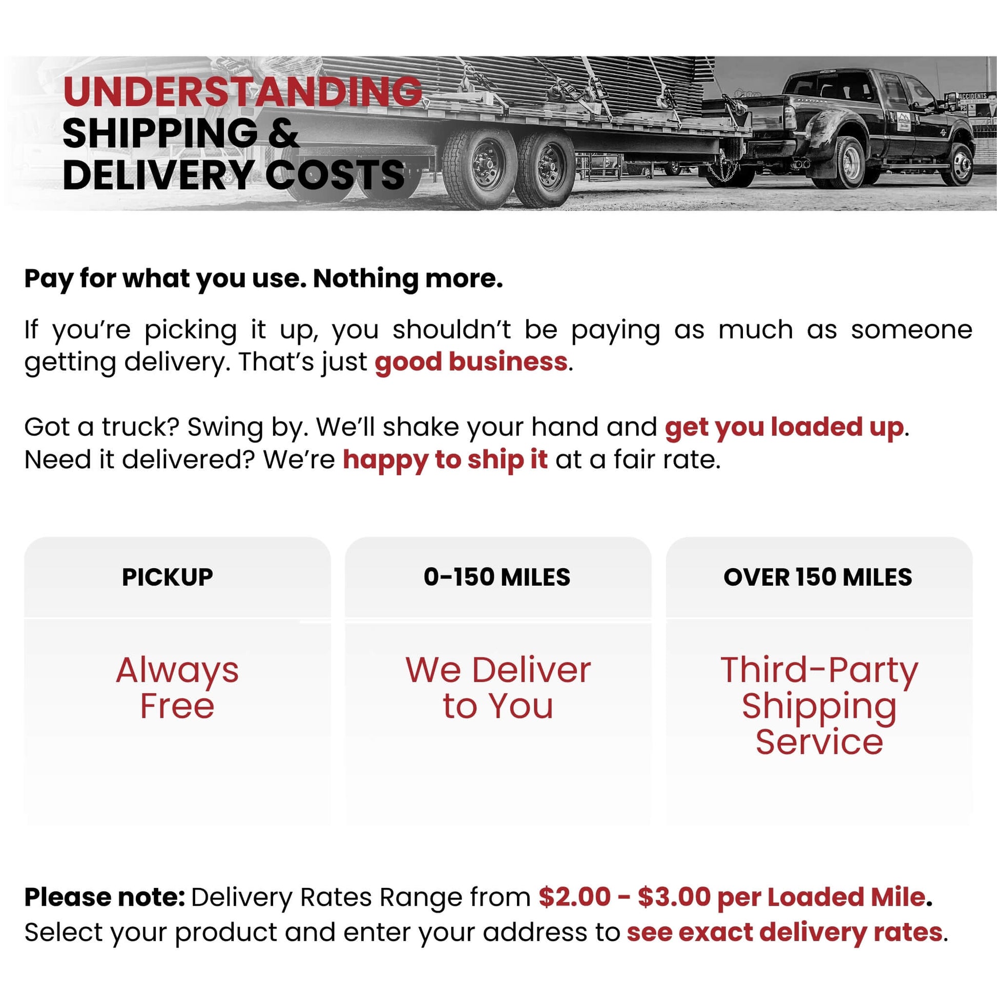 Seven Peaks Fence and Barn Delivery Rates Table