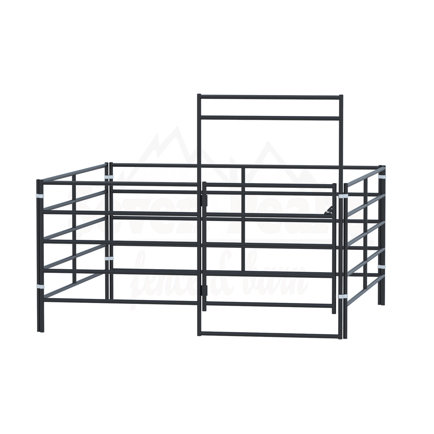 metal livestock corral with mountain logo