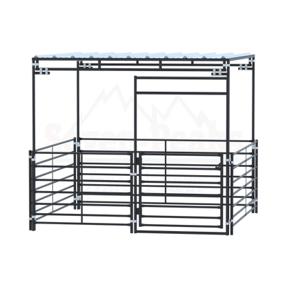 Seven Peaks logo behind metal frame structure.