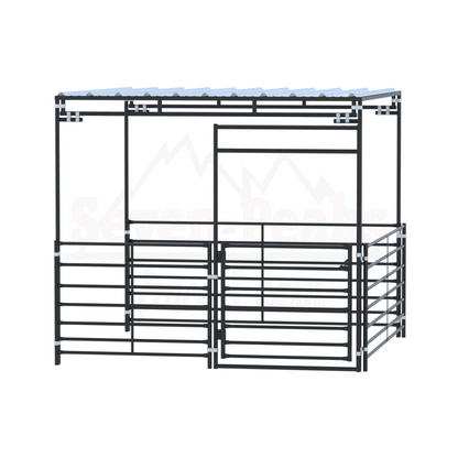 metal horse shelter with roof and gates